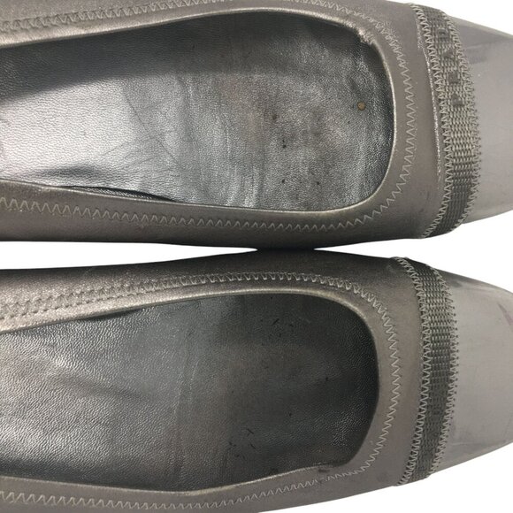 Prada Square Toe Ballet Flats Leather Silver Metallic Women's Size 38.5 US 8 - Picture 12 of 15